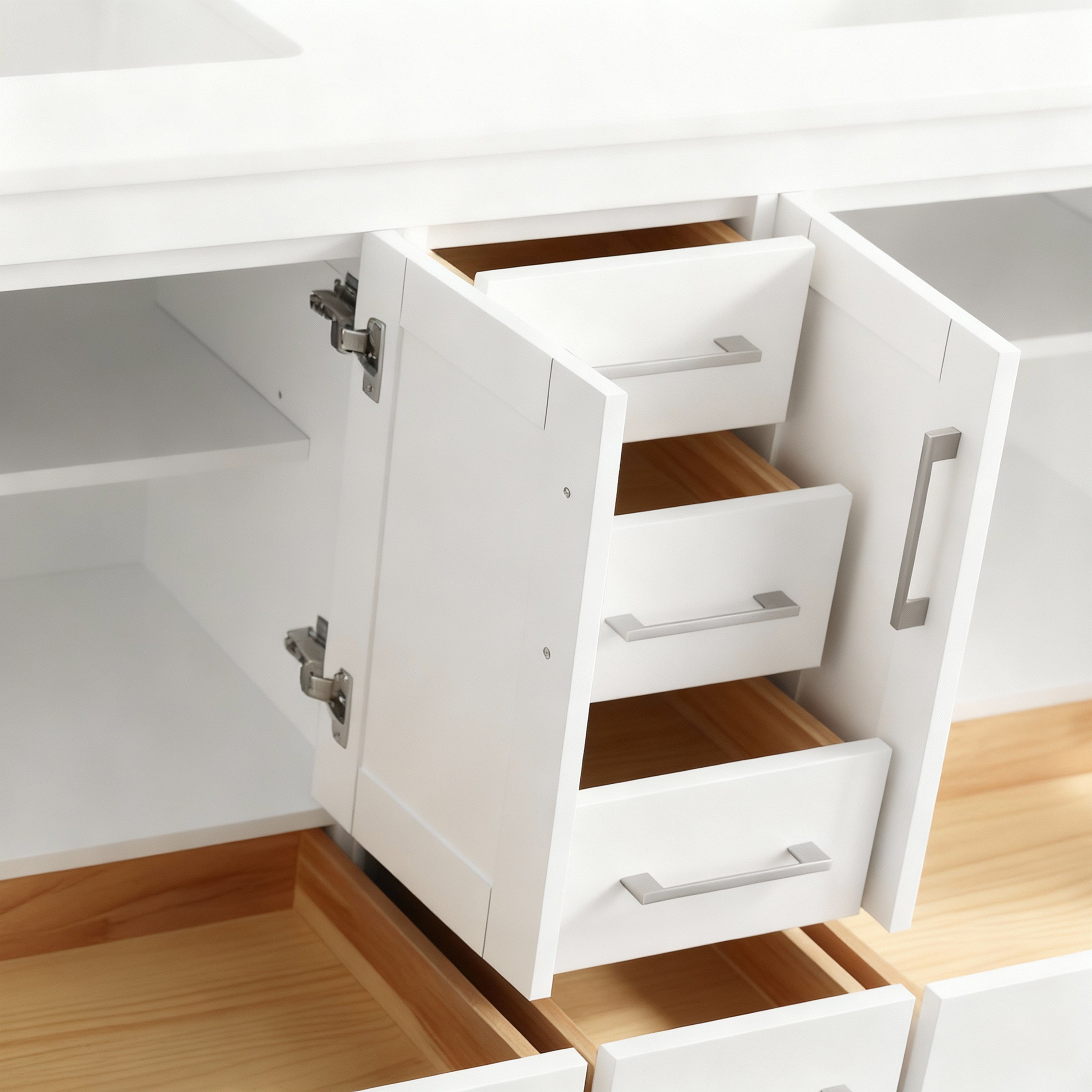 60" White Freestanding Double Sink Bathroom Vanity with Engineered White Marble Countertop