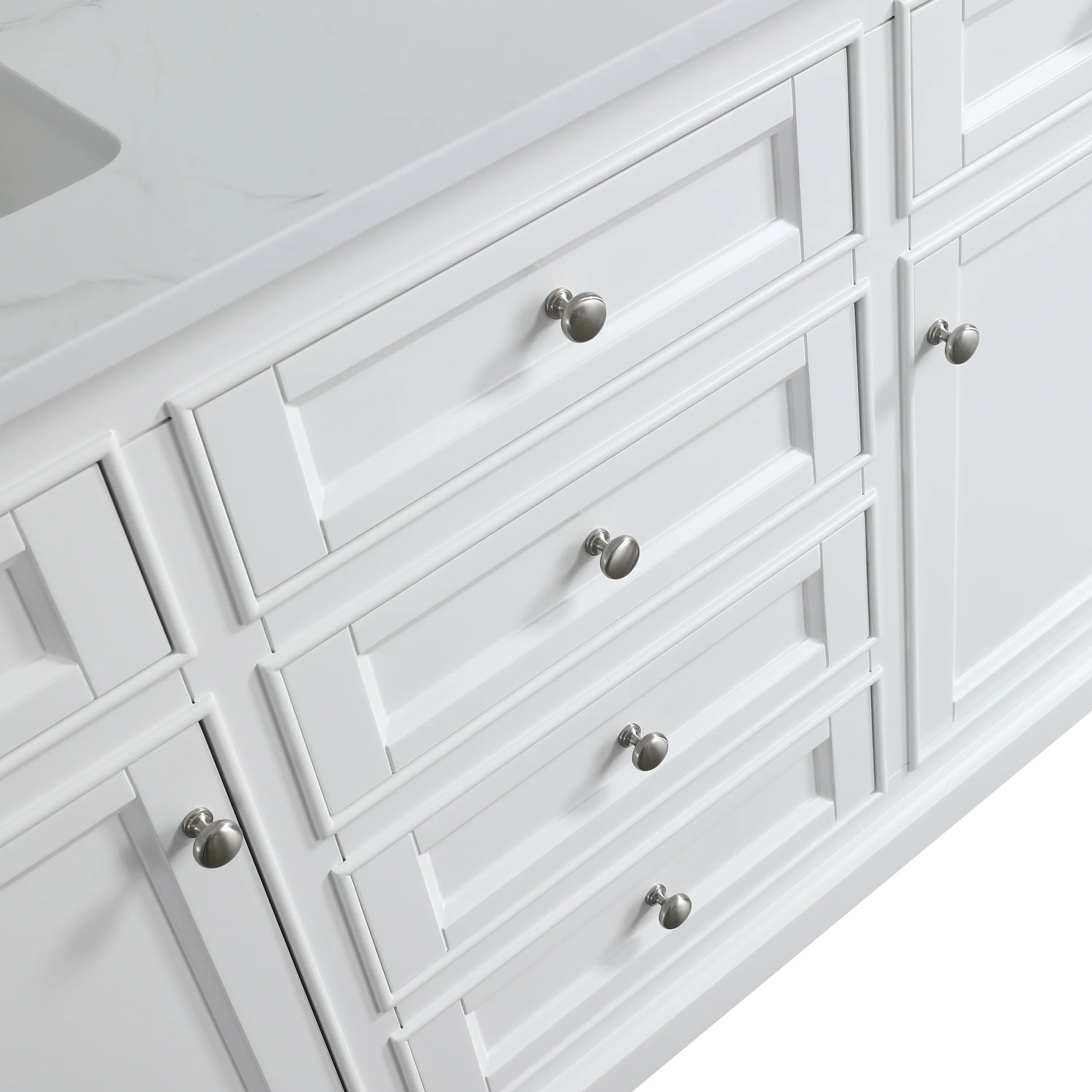 60" White Freestanding Double Sink Bathroom Vanity with Engineered Calcutta Marble Countertop