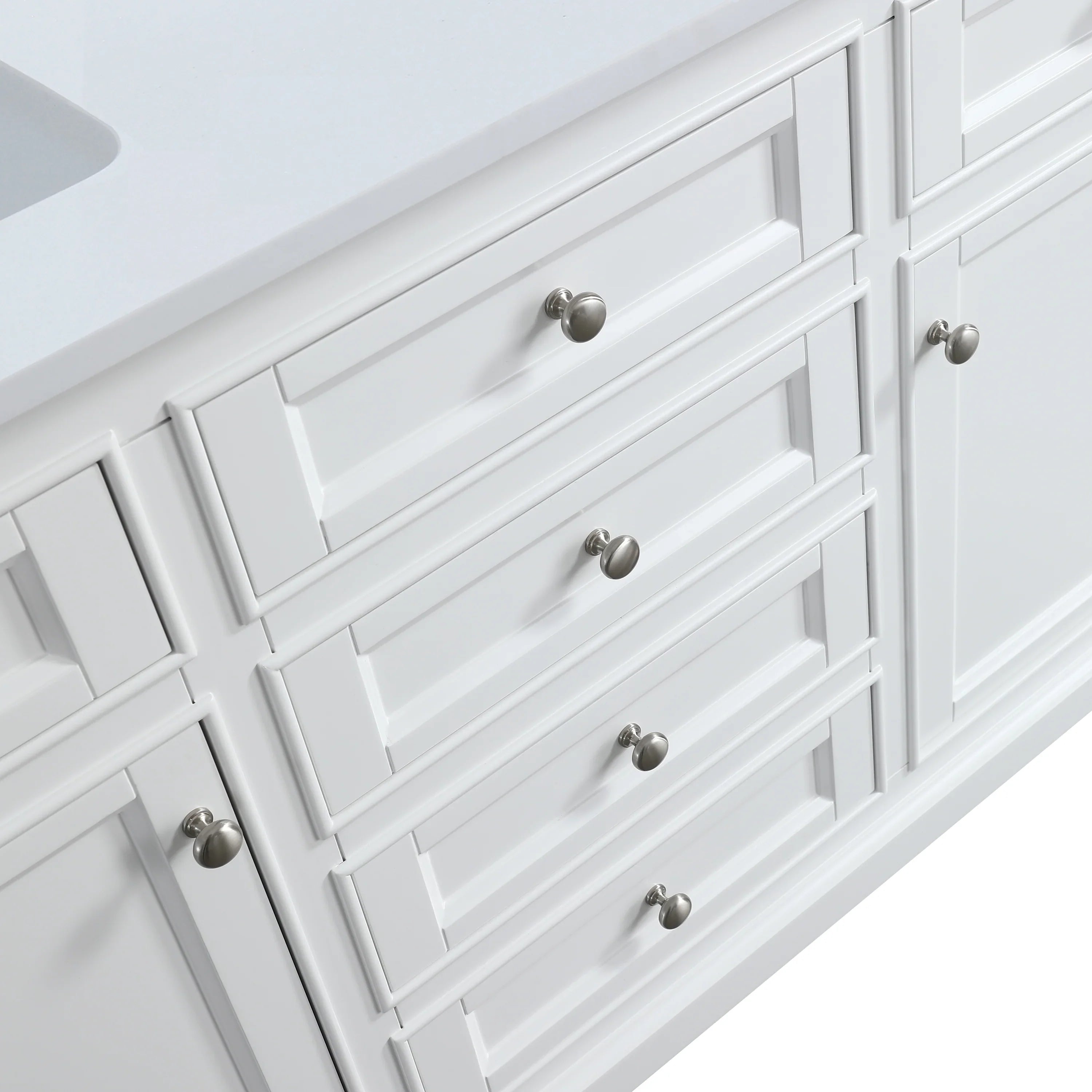 60" White Freestanding Double Sink Bathroom Vanity with Solid White Quartz Countertop