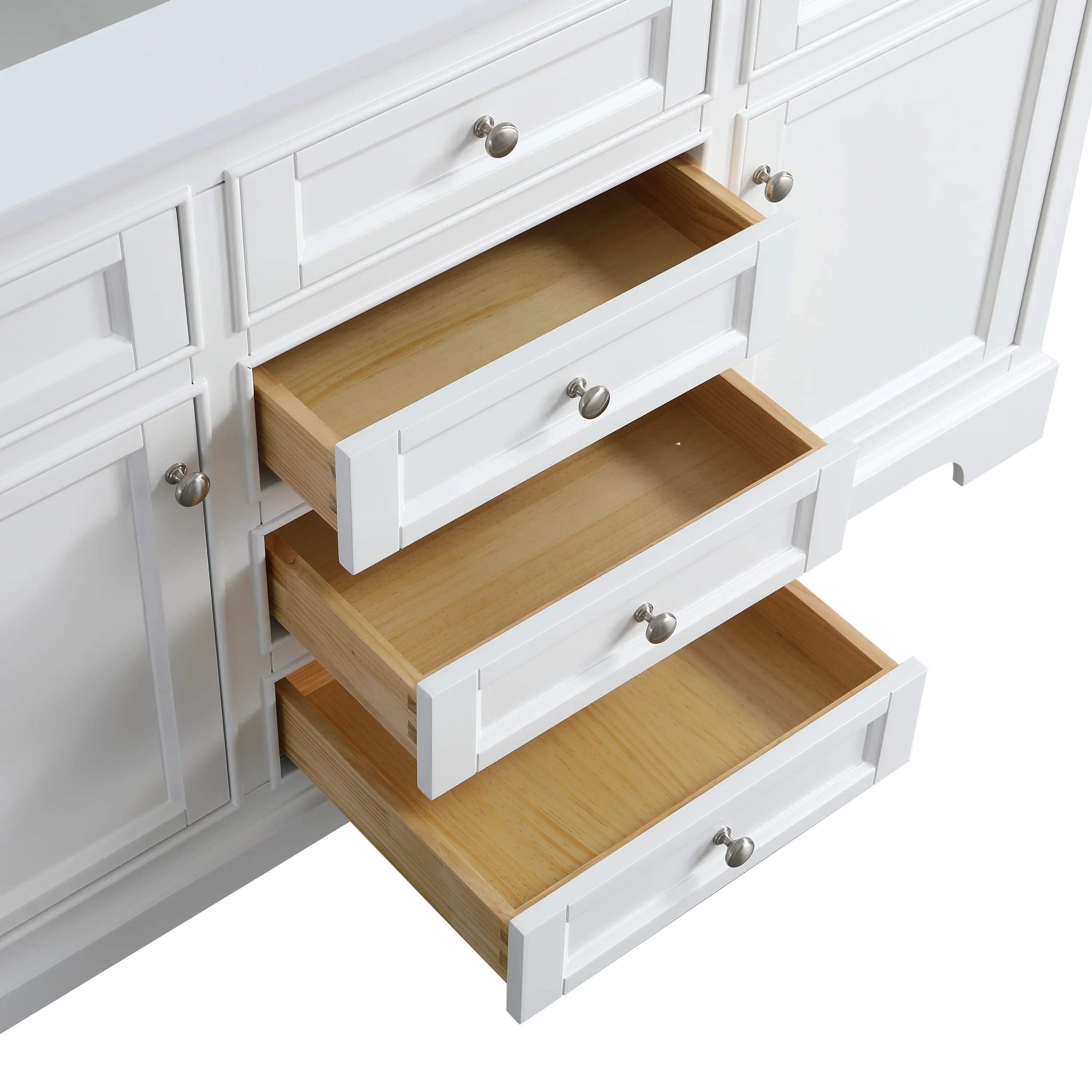 60" White Freestanding Double Sink Bathroom Vanity with Solid White Quartz Countertop