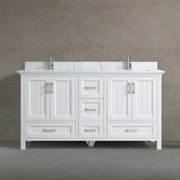 60" White Freestanding Double Sink Bathroom Vanity with Calcutta Marble Countertop