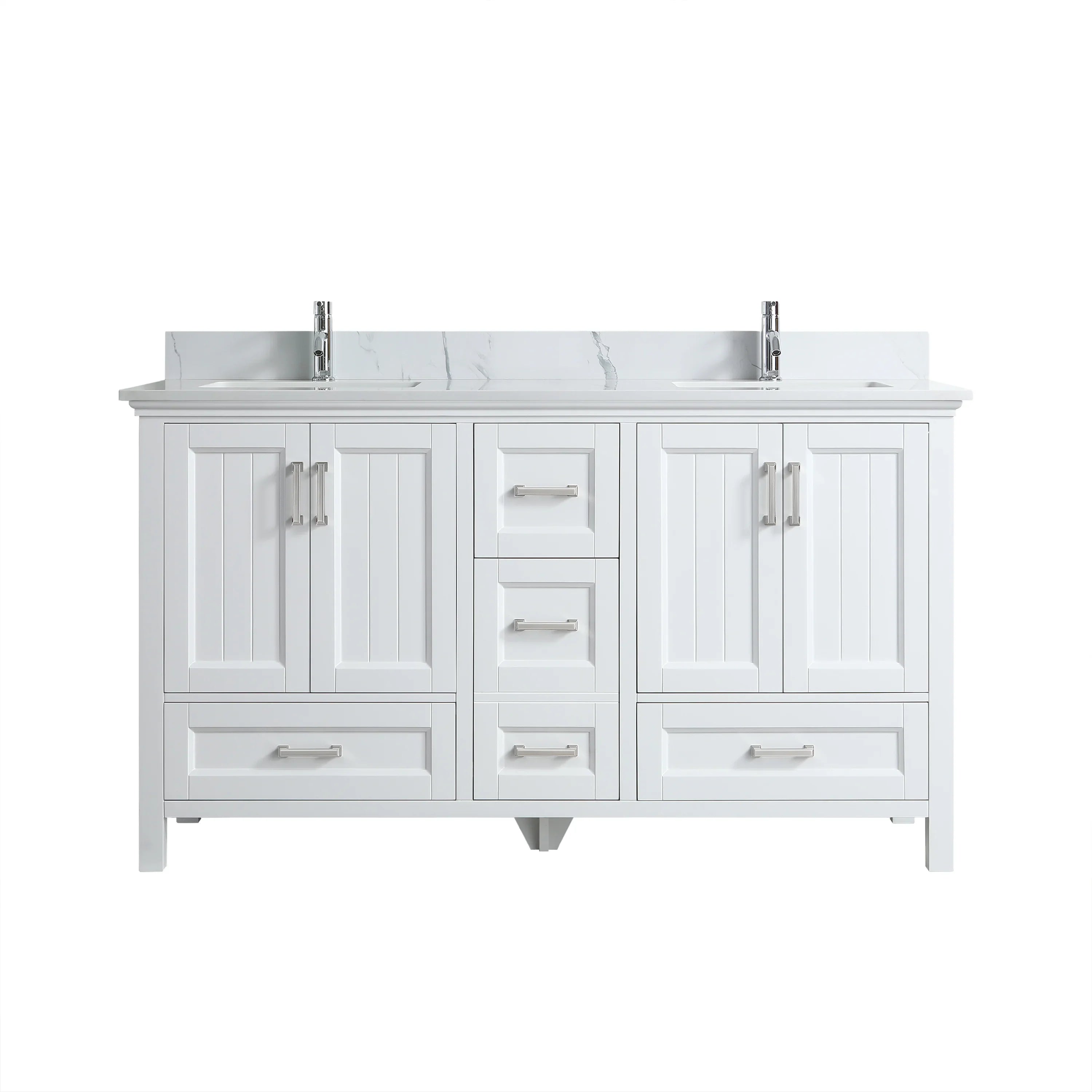 60" White Freestanding Double Sink Bathroom Vanity with Calcutta Marble Countertop