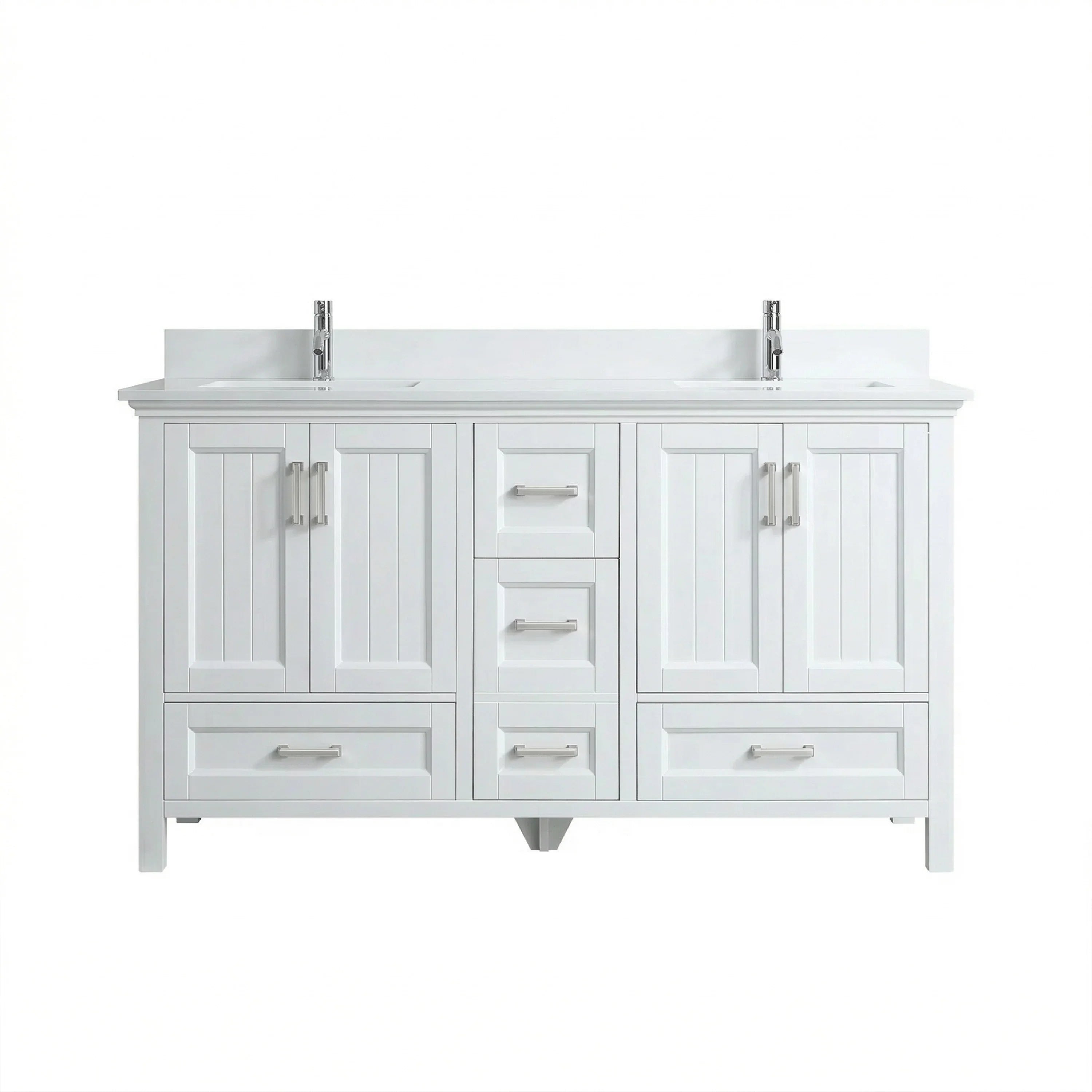 60" White Freestanding Double Sink Bathroom Vanity with Engineered Marble Countertop