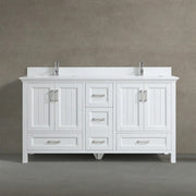 60" White Freestanding Double Sink Bathroom Vanity with Engineered Marble Countertop