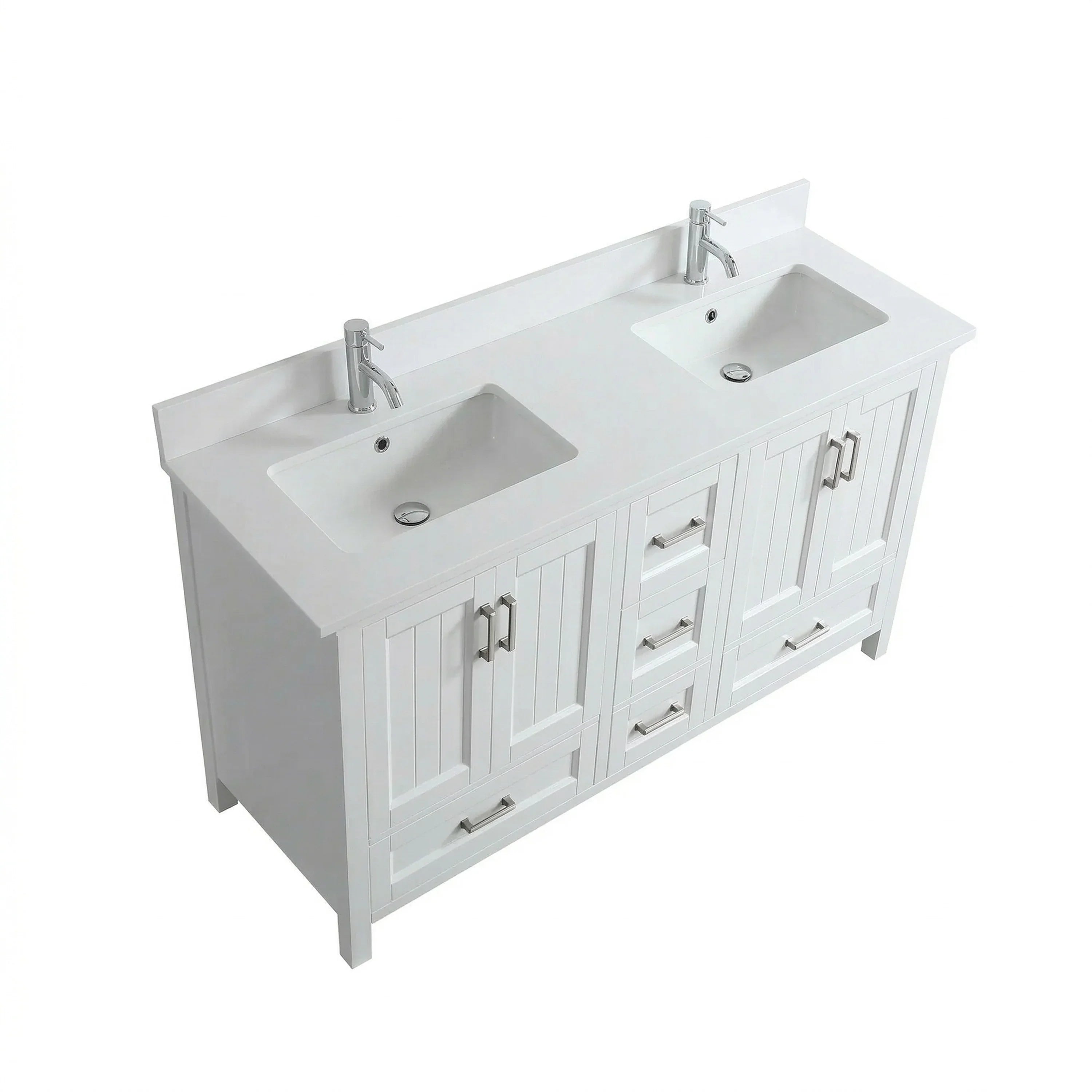 60" White Freestanding Double Sink Bathroom Vanity with Engineered Marble Countertop
