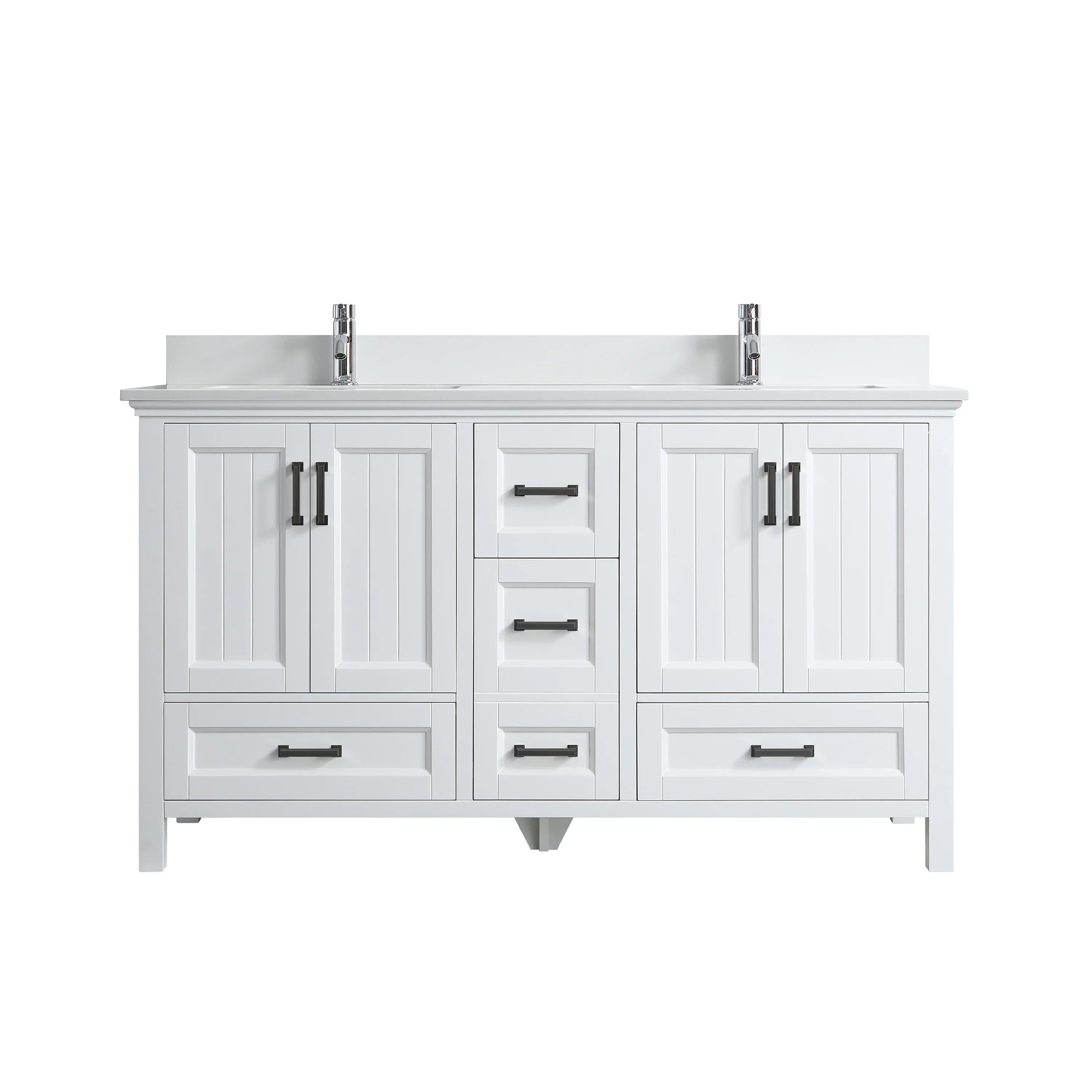60" White Freestanding Double Sink Bathroom Vanity with White Quartz Countertop