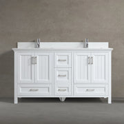 60" White Freestanding Double Sink Bathroom Vanity with White Quartz Countertop