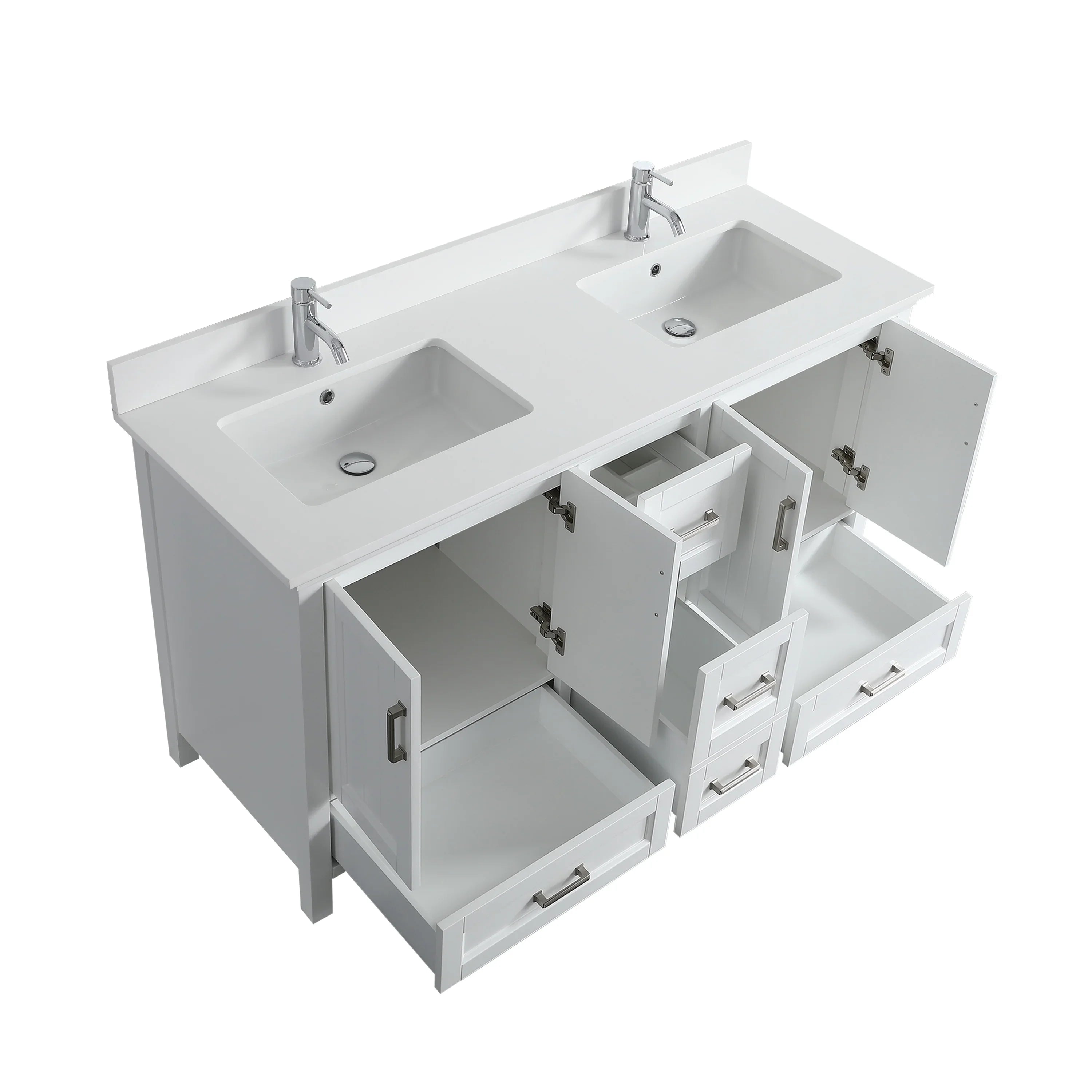 60" White Freestanding Double Sink Bathroom Vanity with White Quartz Countertop