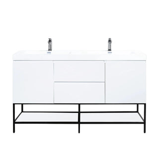 Meuble-Lavabo Mural 60po Blanc Brillant avec Comptoir de Polymarbre Blanc 