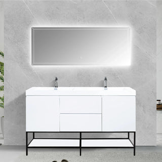 Meuble-Lavabo Mural 60po Blanc Brillant avec Comptoir de Polymarbre Blanc 