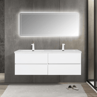 Meuble-Lavabo Mural 60po Blanc avec Comptoir de Polymarbre Blanc