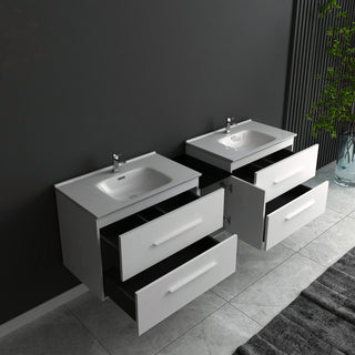 Meuble-Lavabo Mural 60po Blanc Mat avec Comptoir en Céramique Blanc