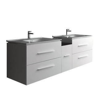 Meuble-Lavabo Mural 60po Blanc Mat avec Comptoir en Céramique Blanc