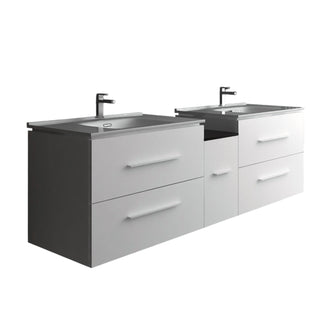 Meuble-Lavabo Mural 60po Blanc Mat avec Comptoir en Céramique Blanc