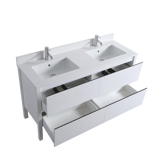 Meuble-Lavabo Autoportant 60po Blanc Mat avec Comptoir de Quartz Blanc et Lavabo en Céramique