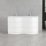 Meuble-Lavabo Autoportant 60po Blanc Mat avec Comptoir de Verre Blanc
