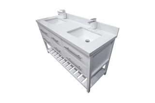 60" White Freestanding Double Sink Bathroom Vanity with White Quartz Countertop Fiory - Golden Elite Deco