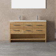 Meuble-Lavabo Autoportant 60po Chêne Brut avec Comptoir de Polymarbre Blanc
