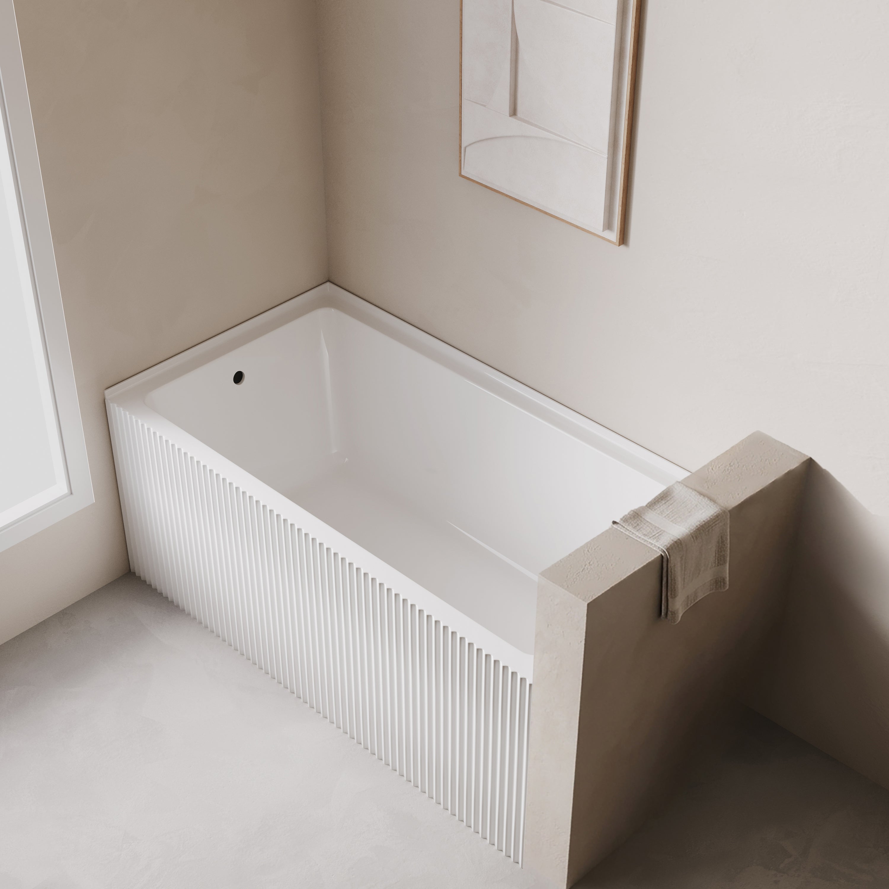 Baignoire d'alcôve en acrylique cannelé Haven 60po x 30po - Blanc lustré