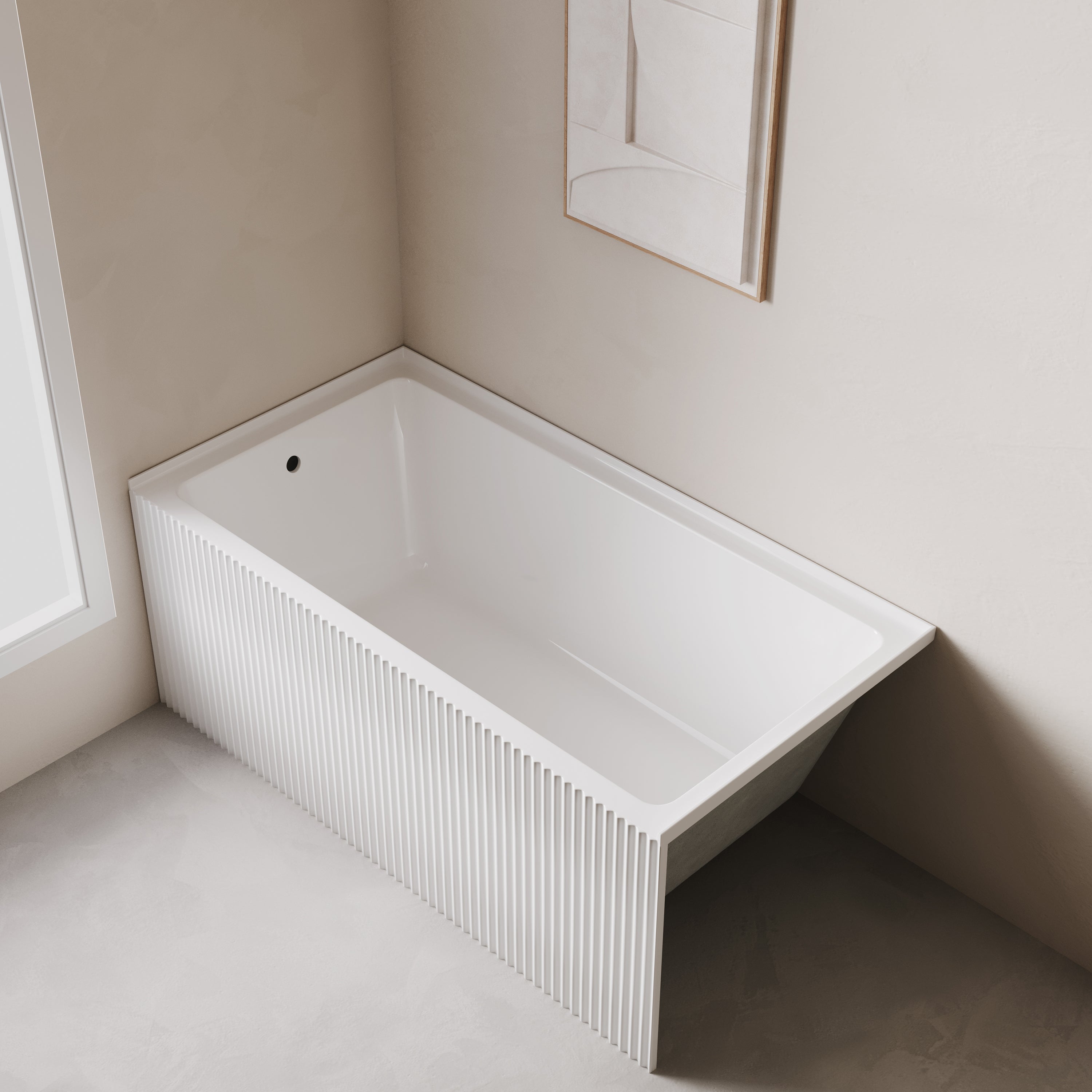 Baignoire d'alcôve en acrylique cannelé Haven 60po x 30po - Blanc lustré