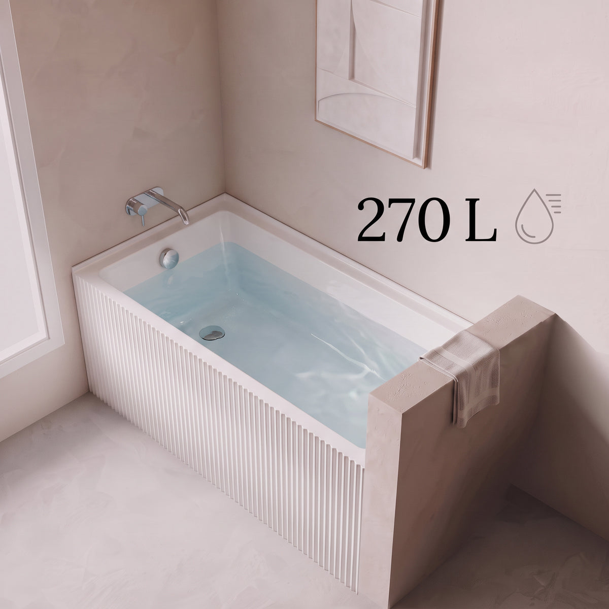 60" x 30" Haven Fluted Acrylic Alcove Bathtub - Glossy White