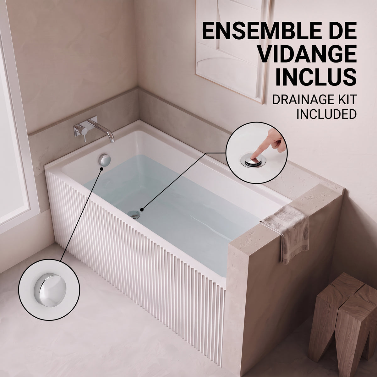 60" x 30" Haven Fluted Acrylic Alcove Bathtub - Glossy White