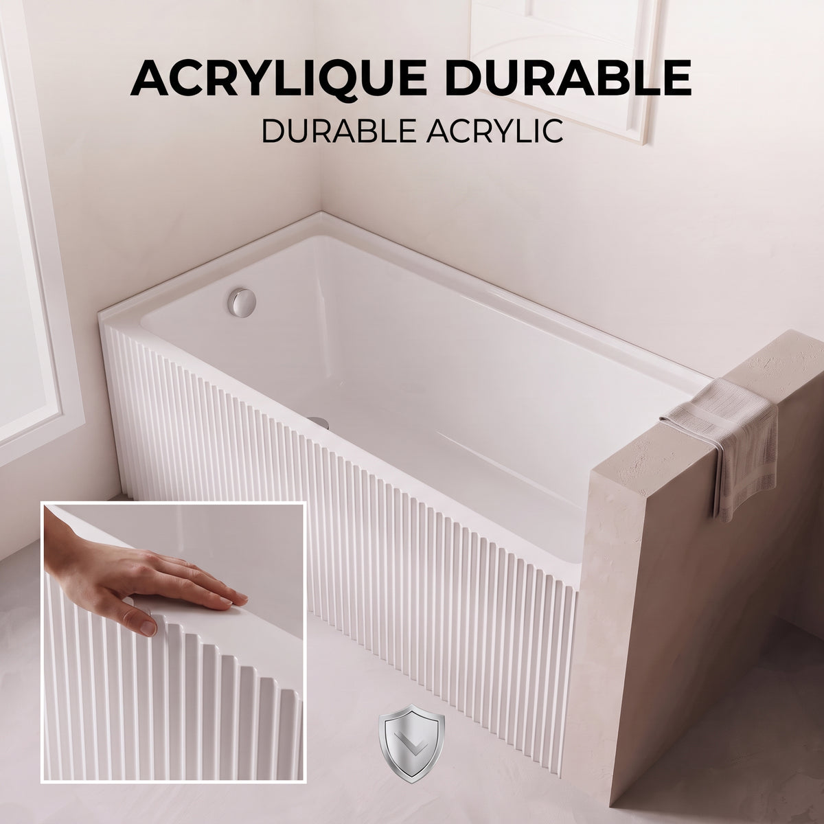 60" x 30" Haven Fluted Acrylic Alcove Bathtub - Glossy White