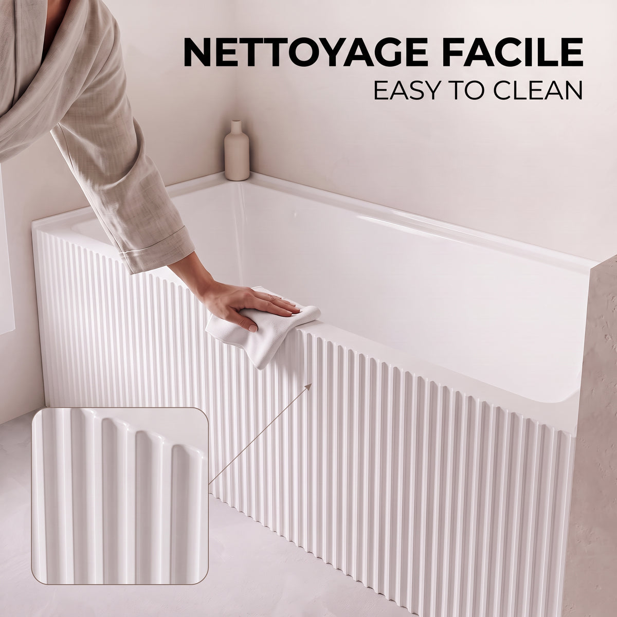 60" x 30" Haven Fluted Acrylic Alcove Bathtub - Glossy White