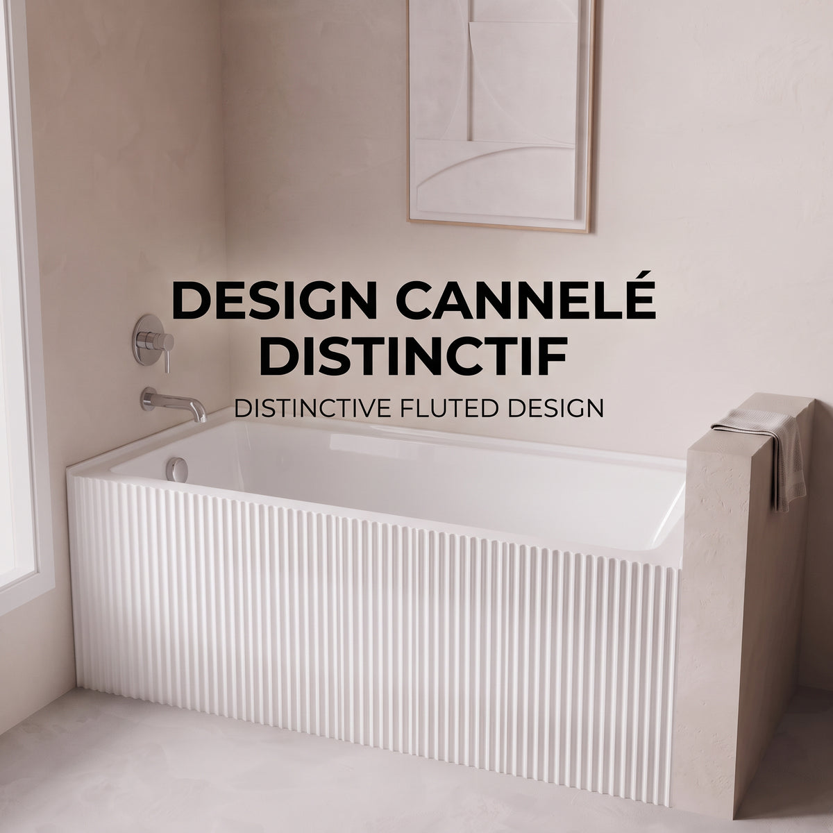 60" x 30" Haven Fluted Acrylic Alcove Bathtub - Glossy White