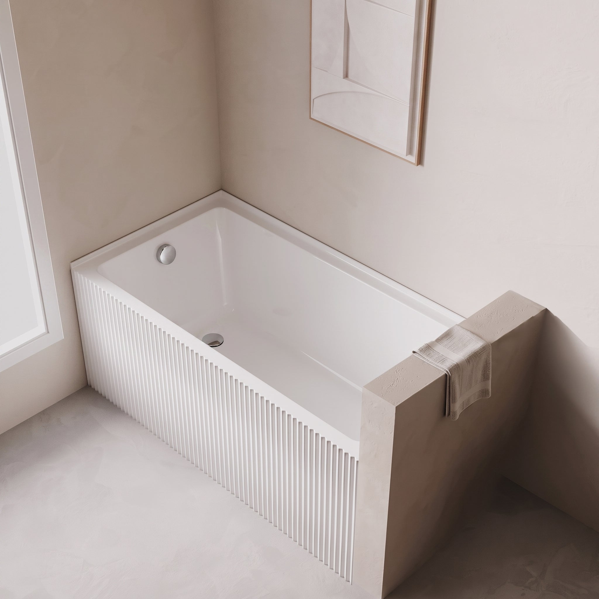 Baignoire d'alcôve en acrylique cannelé Haven 60po x 30po - Blanc lustré