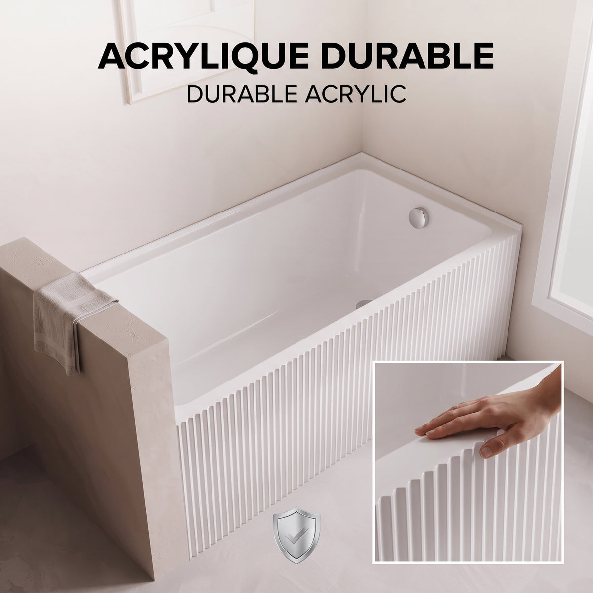 60" x 30" Haven Fluted Acrylic Alcove Bathtub - Glossy White