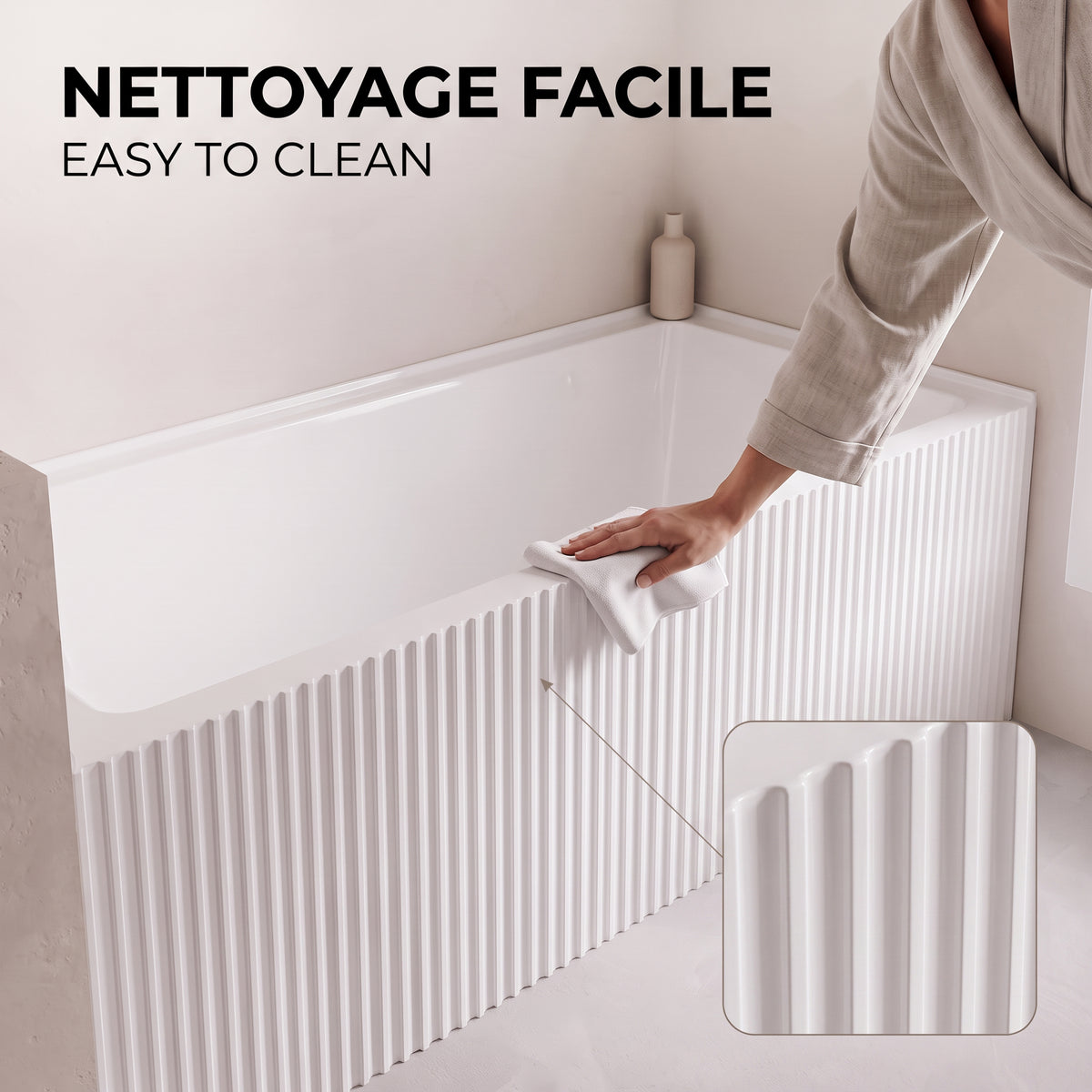 60" x 30" Haven Fluted Acrylic Alcove Bathtub - Glossy White
