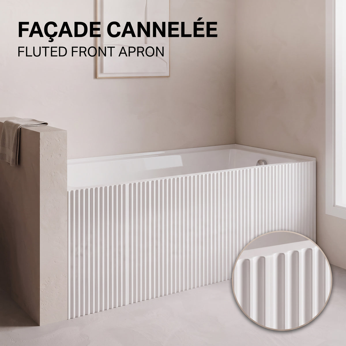 60" x 30" Haven Fluted Acrylic Alcove Bathtub - Glossy White