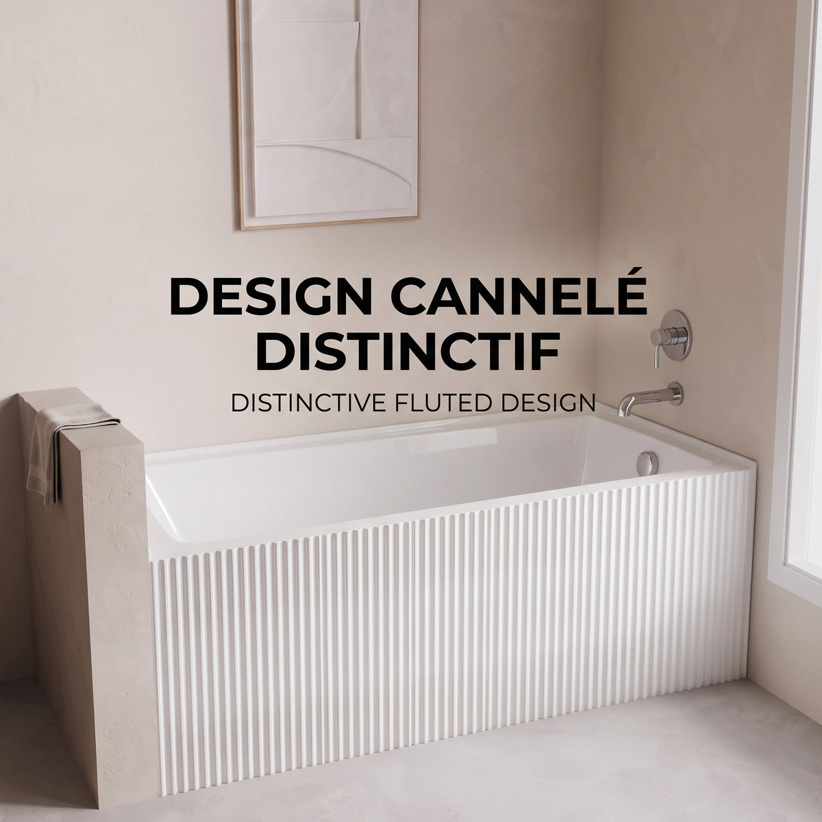 60" x 30" Haven Fluted Acrylic Alcove Bathtub - Glossy White