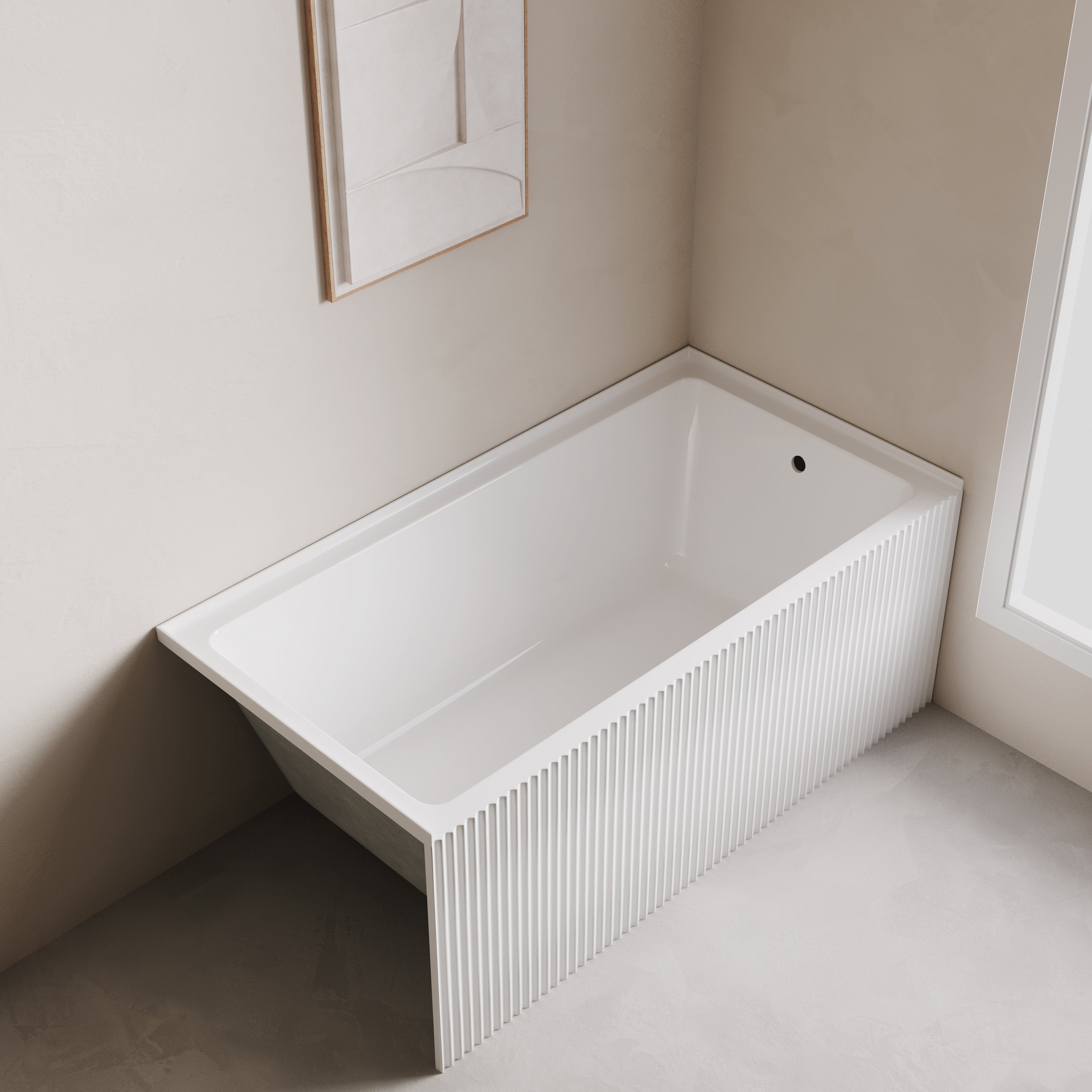 Baignoire d'alcôve en acrylique cannelé Haven 60po x 30po - Blanc lustré