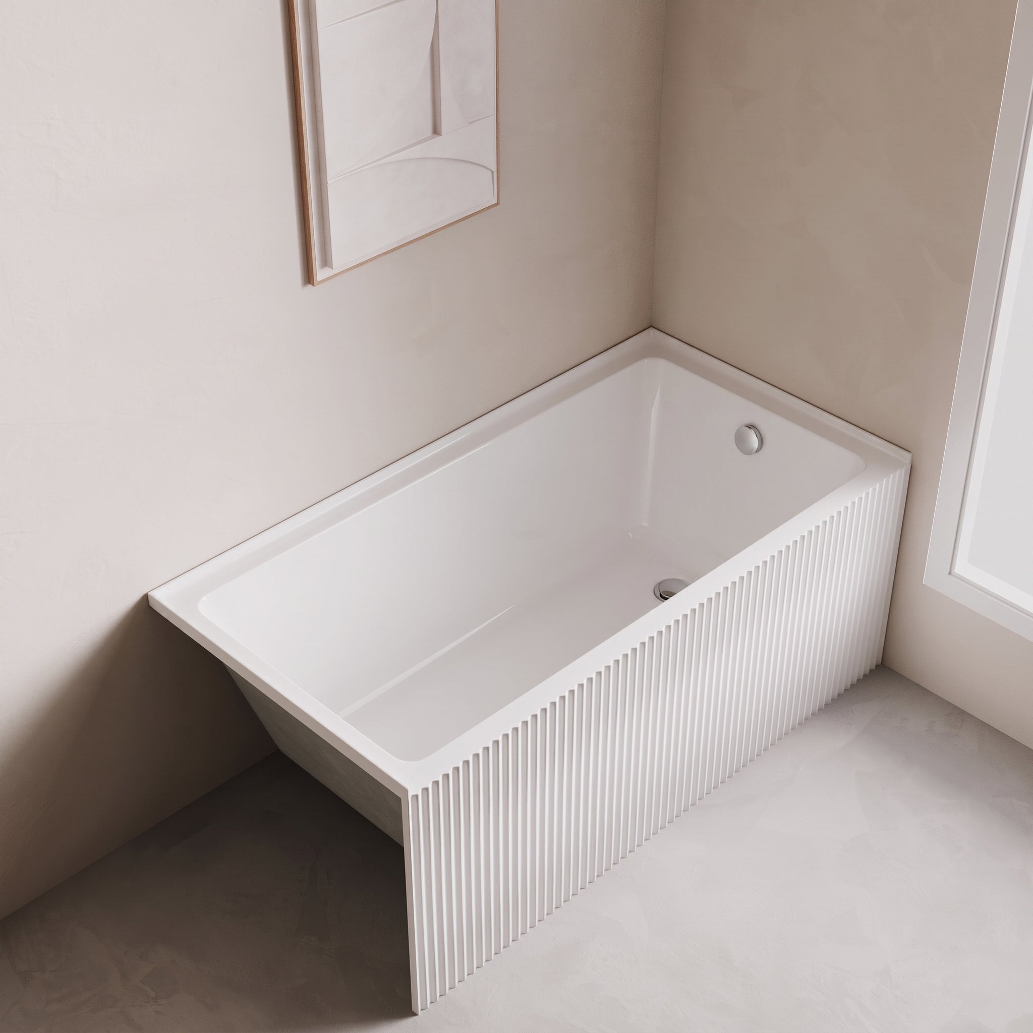 Baignoire d'alcôve en acrylique cannelé Haven 60po x 30po - Blanc lustré