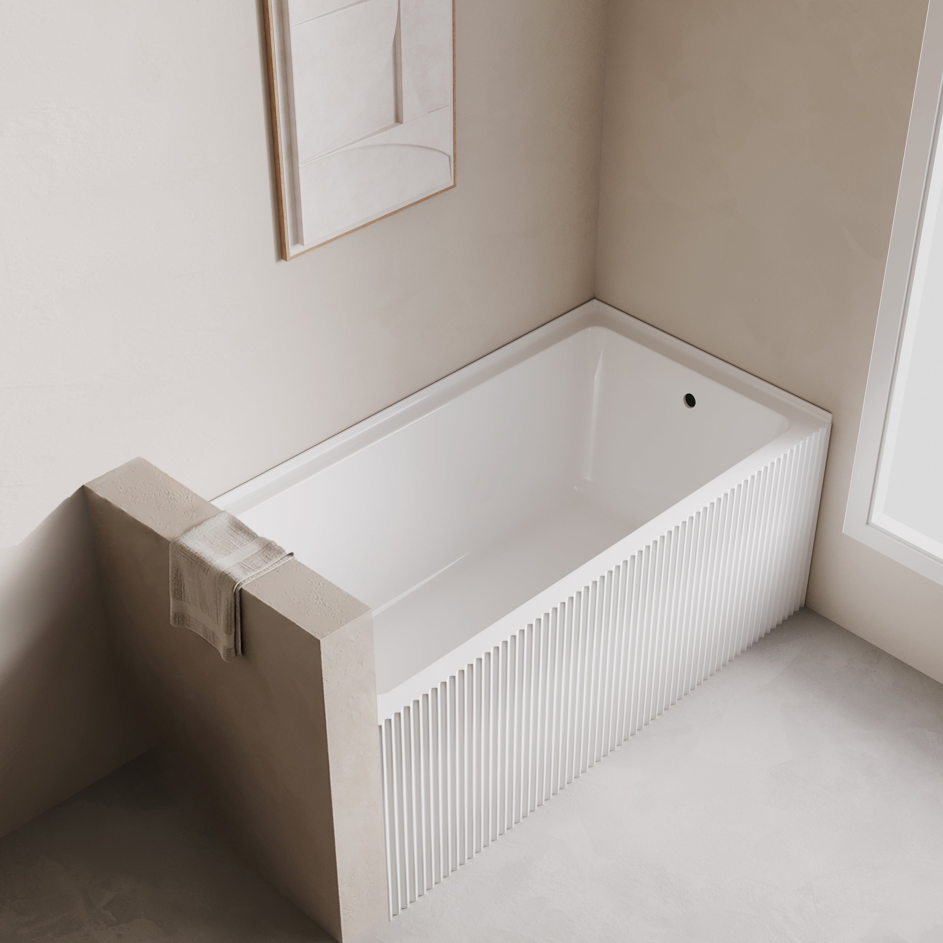 Baignoire d'alcôve en acrylique cannelé Haven 60po x 30po - Blanc lustré