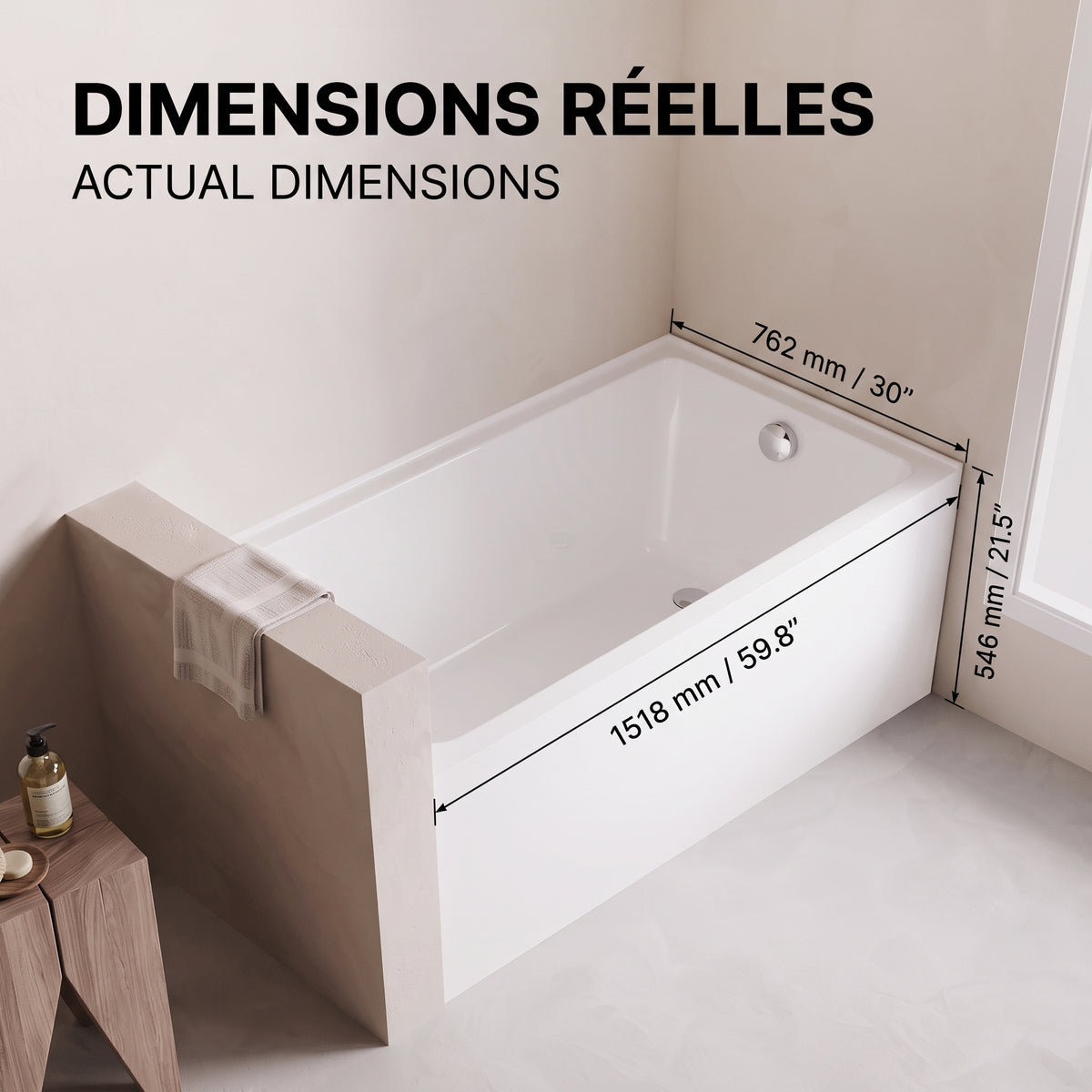 60" x 30" Haven Glossy White Acrylic Alcove Bathtub