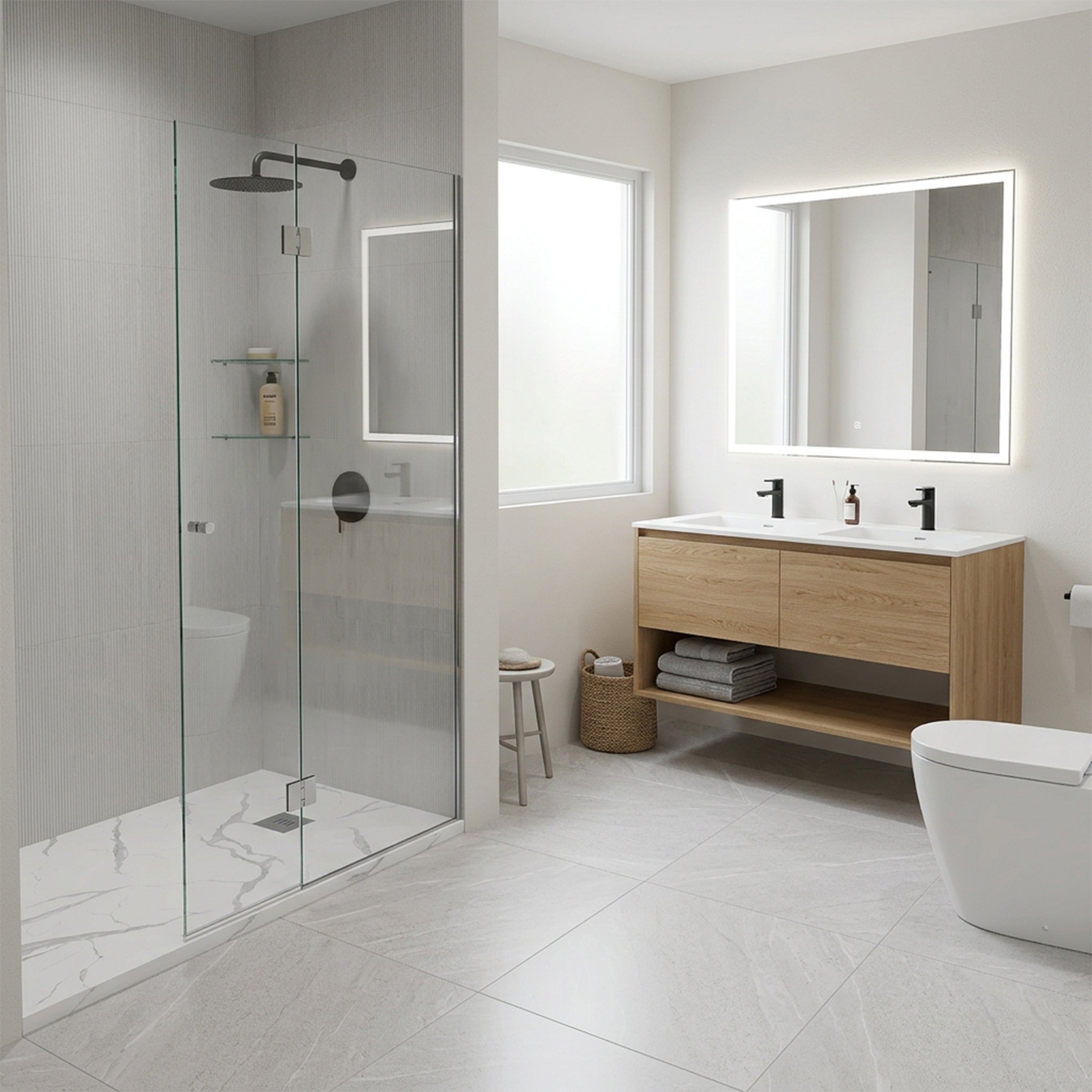 Base de douche réversible en surface solide Calcutta blanche 60po x 32po avec rebords