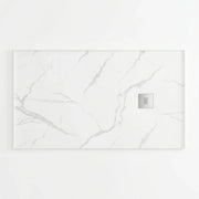 60" x 32" White Calcutta Solid Surface Reversible Shower Base with Flanges