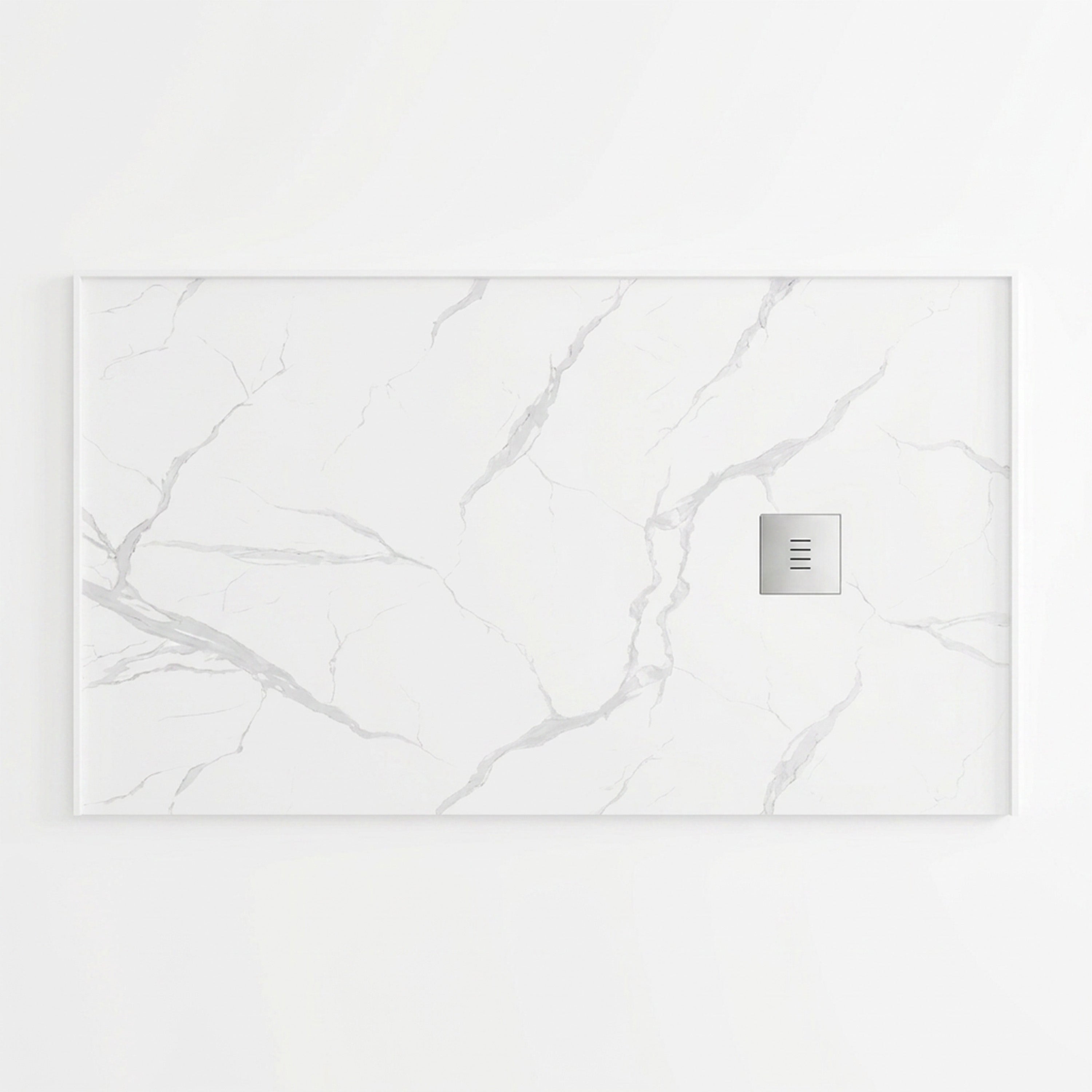 Base de douche réversible en surface solide Calcutta blanche 60po x 32po avec rebords