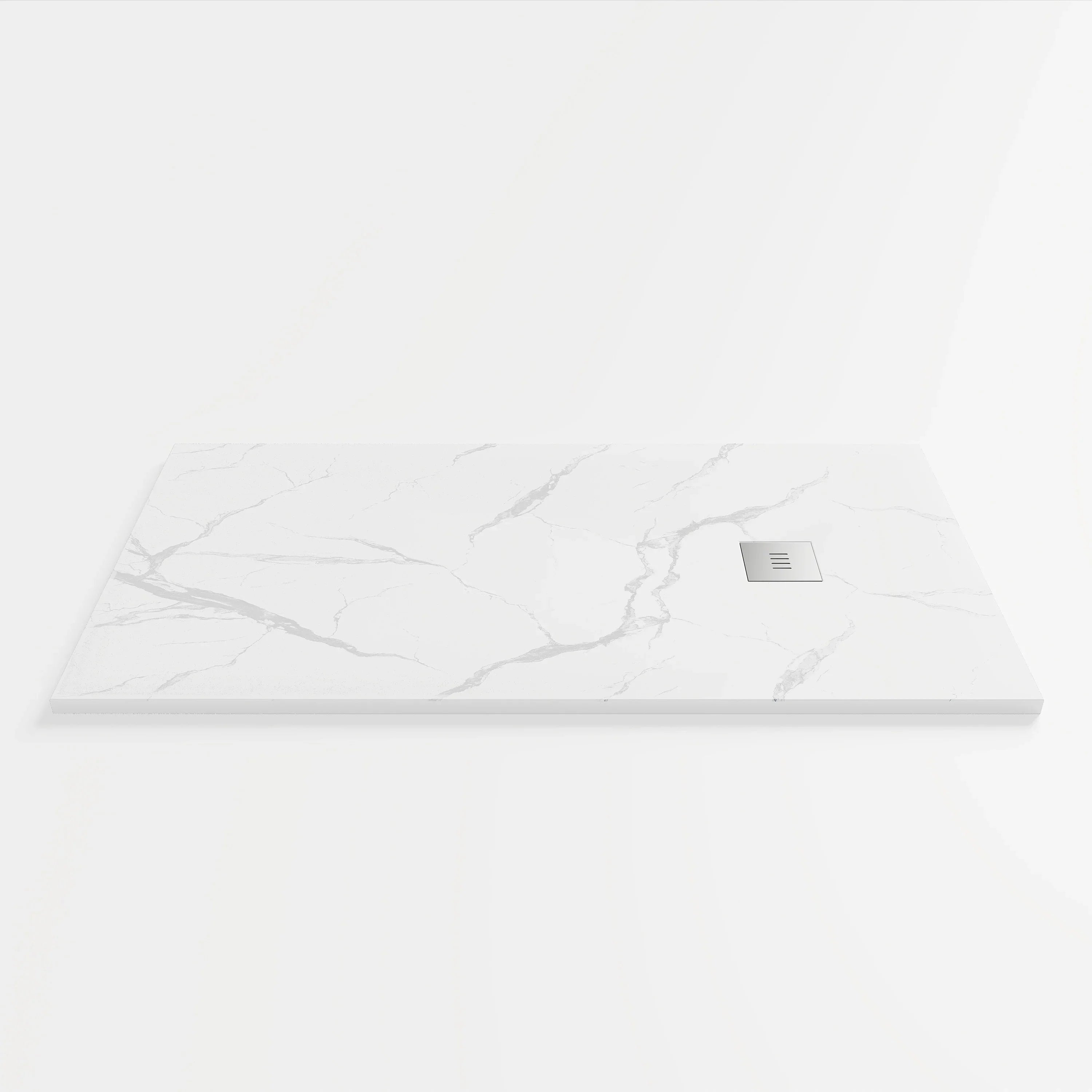 60" x 32" White Calcutta Solid Surface Reversible Shower Base with Flanges