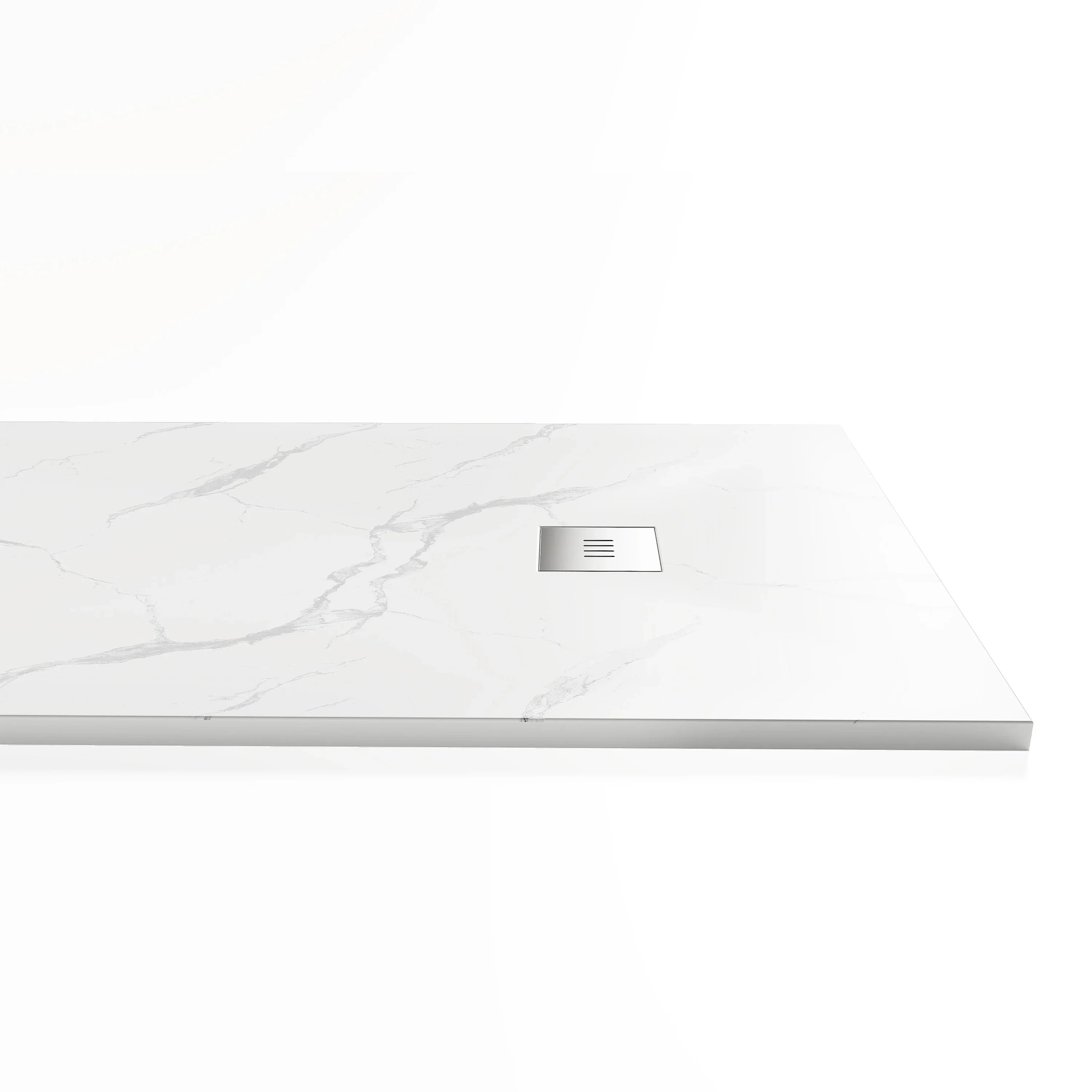 60" x 32" White Calcutta Solid Surface Reversible Shower Base with Flanges