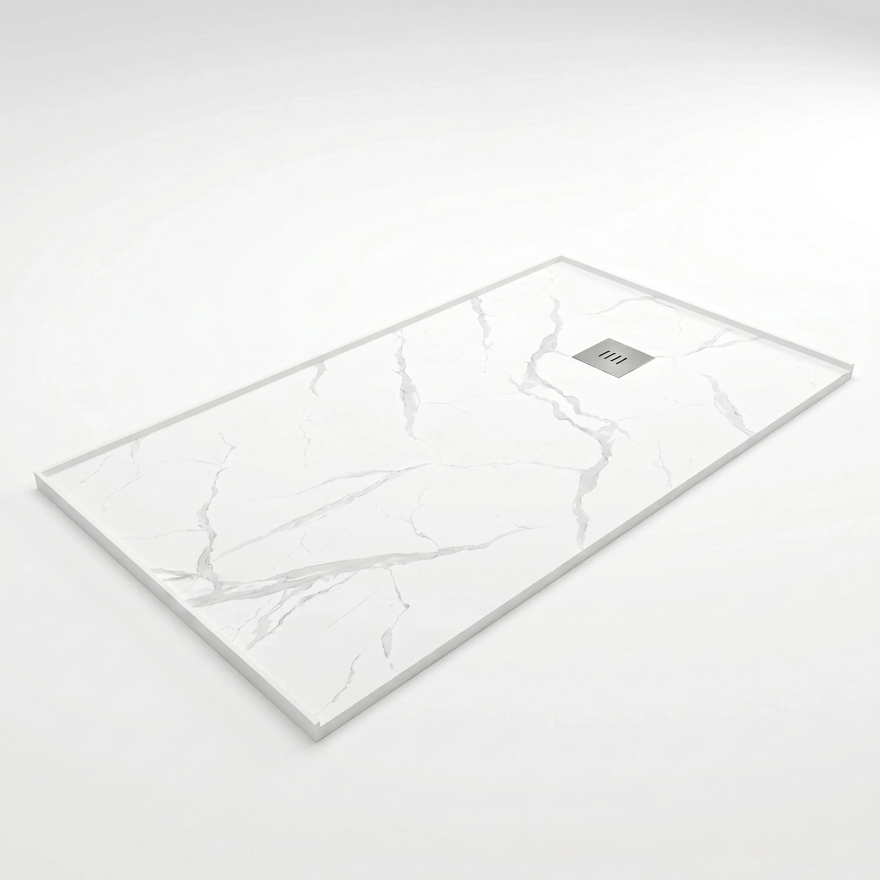 60" x 32" White Calcutta Solid Surface Reversible Shower Base with Flanges
