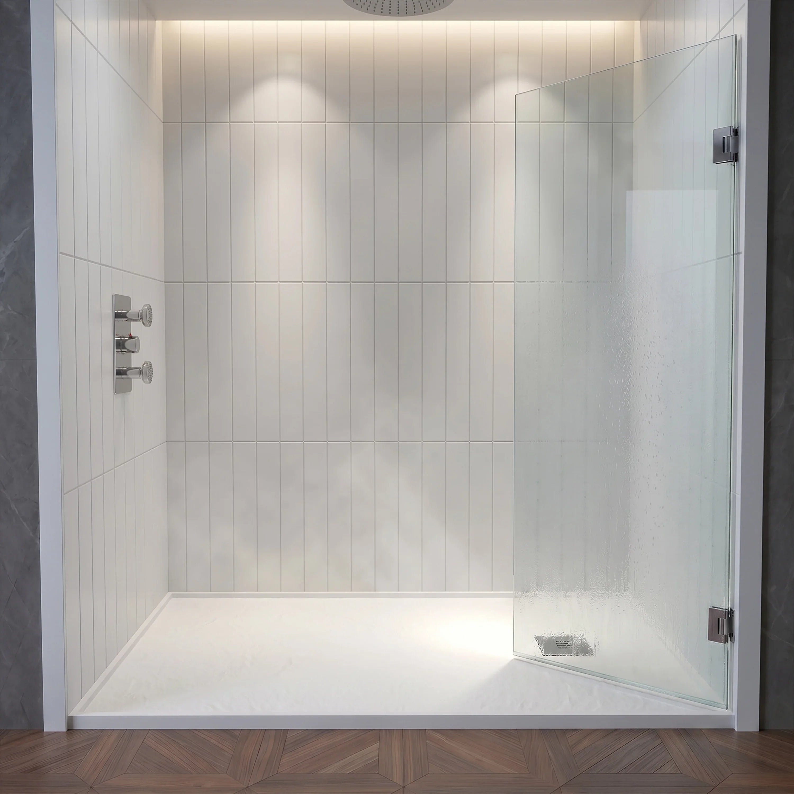 60" x 32" Matte White Solid Surface Reversible Shower Base with Flanges