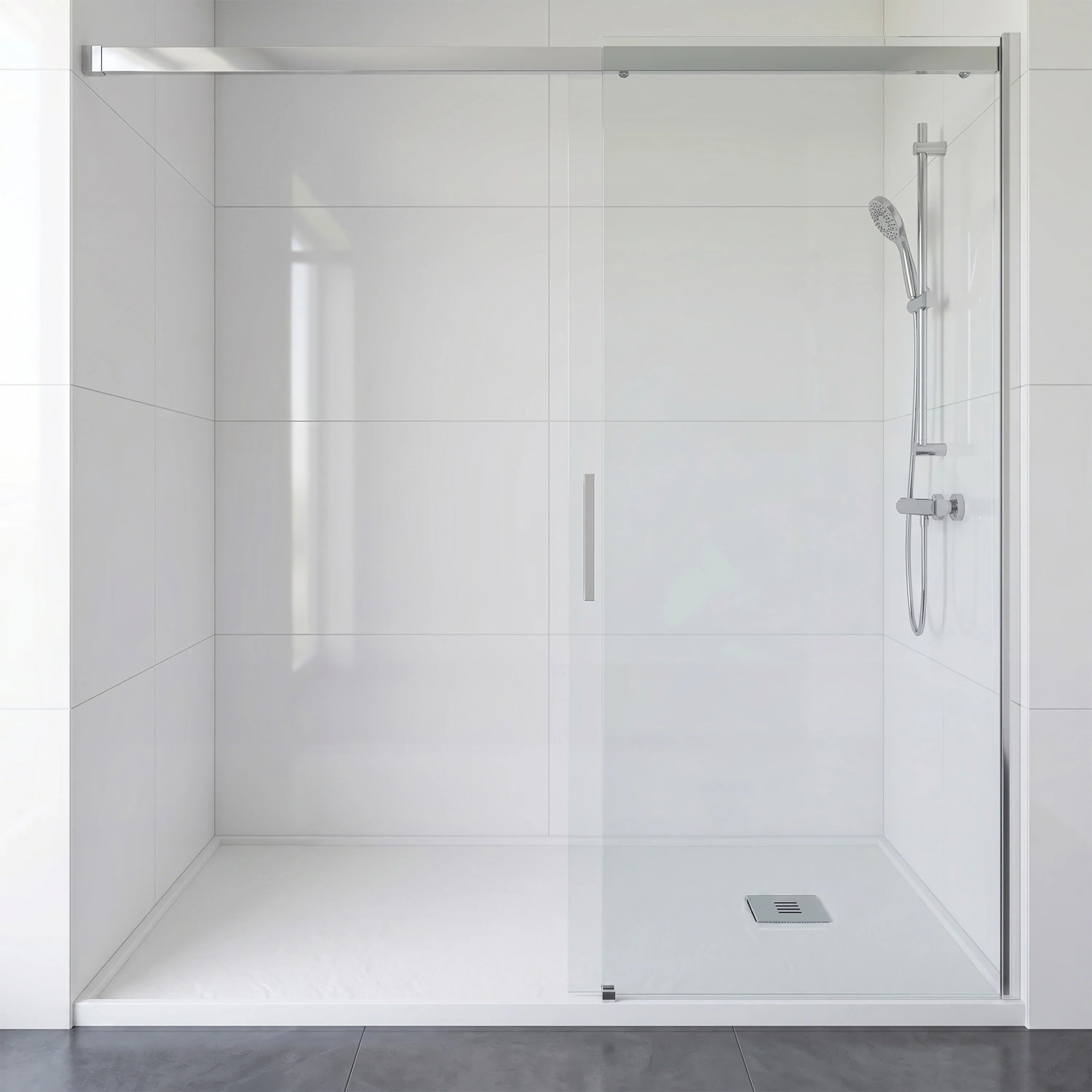 60" x 32" Matte White Solid Surface Reversible Shower Base with Flanges