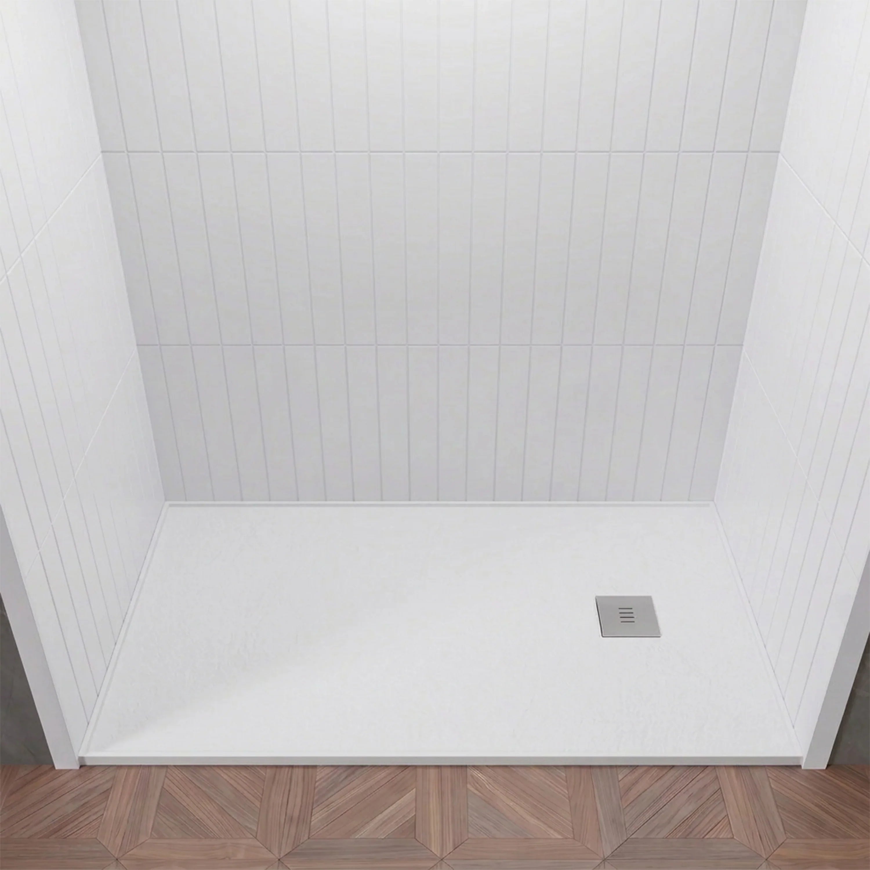 60" x 32" Matte White Solid Surface Reversible Shower Base with Flanges