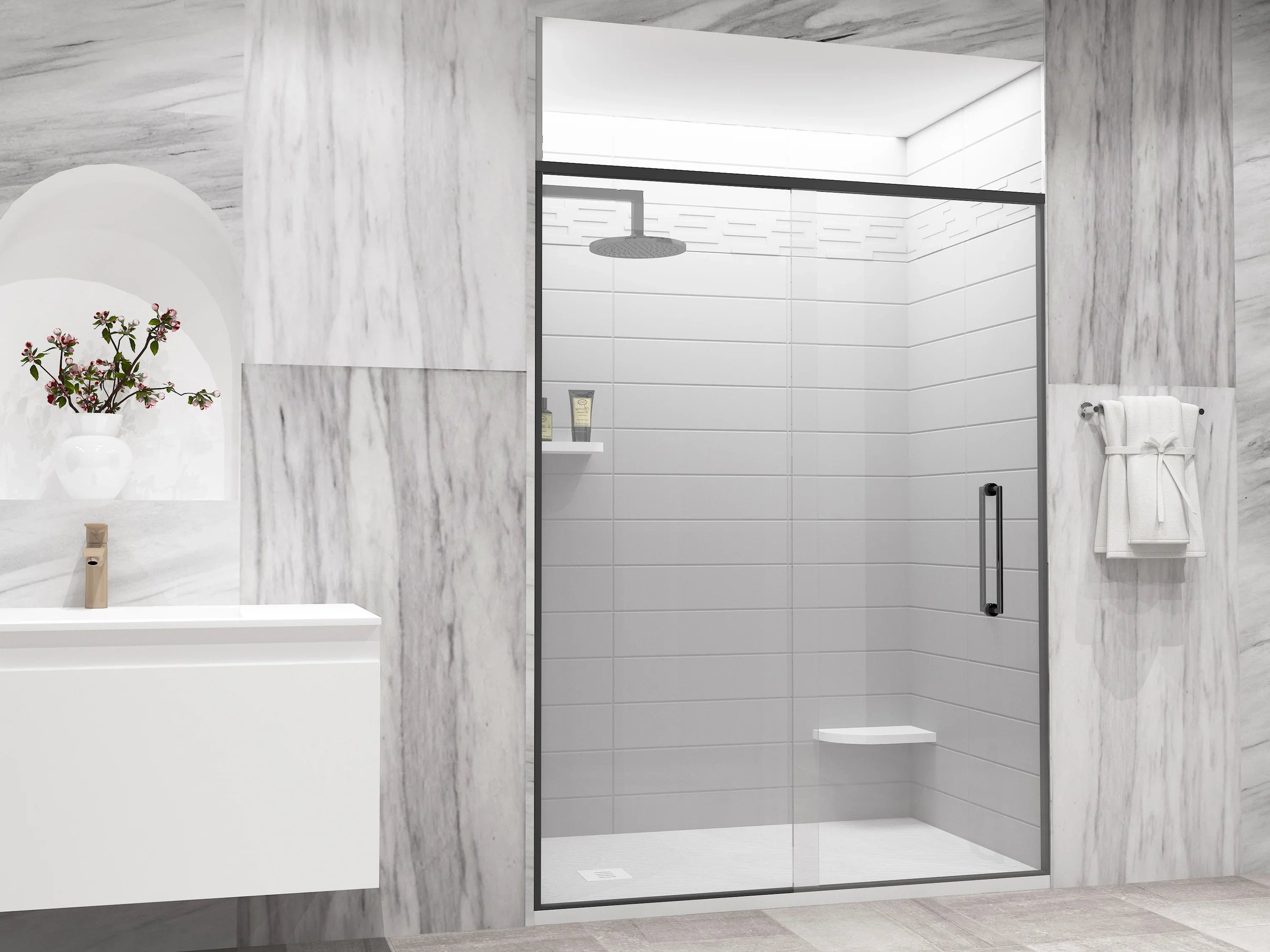 Base de douche en surface solide blanc mat 60po x 32po - Réversible