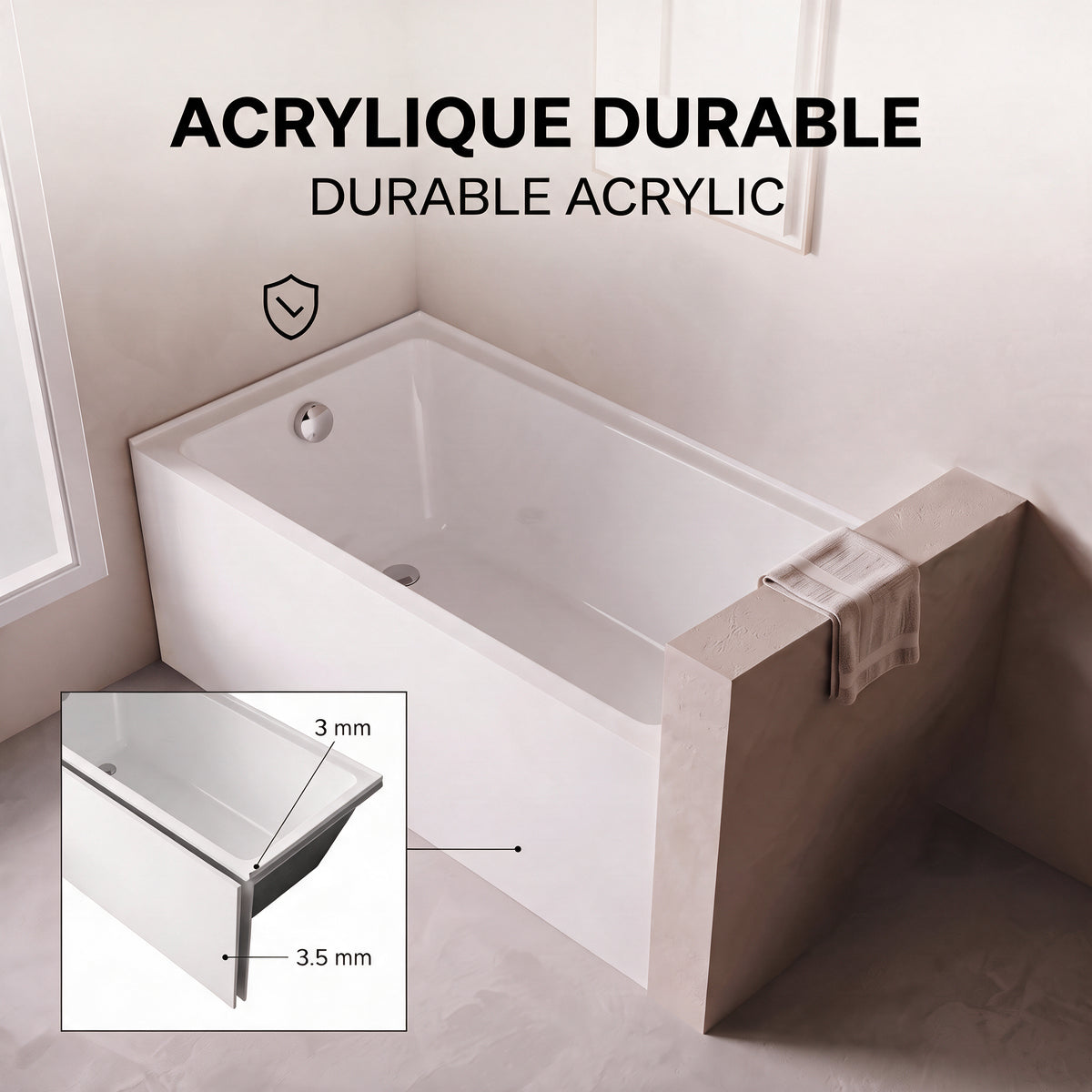 60" x 32" Haven Glossy White Acrylic Alcove Bathtub