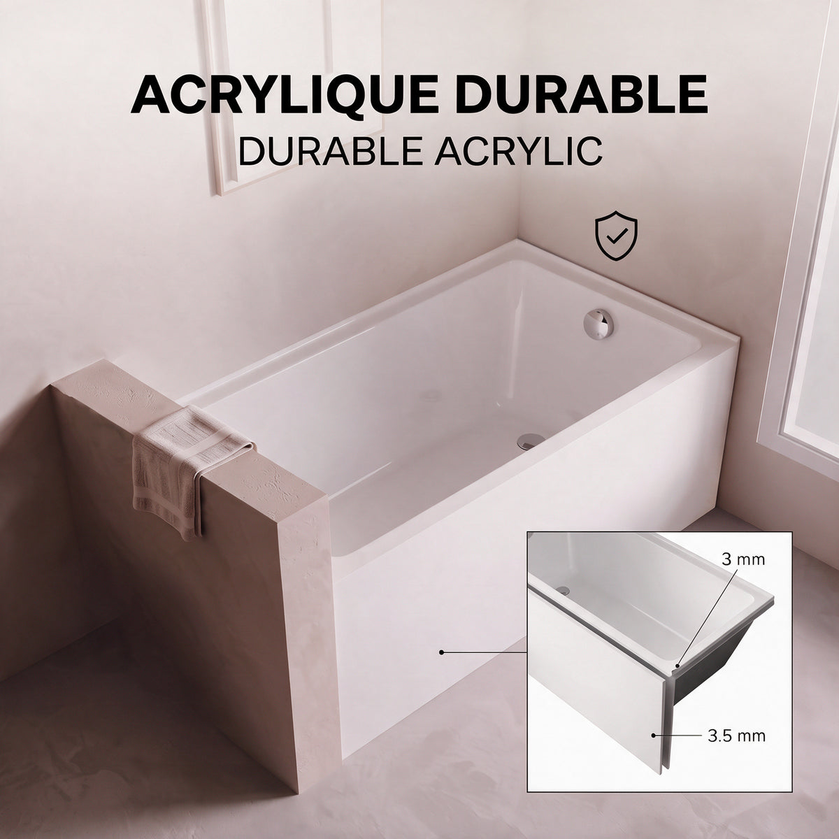 60" x 32" Haven Glossy White Acrylic Alcove Bathtub